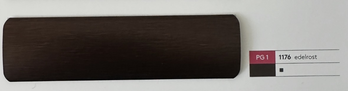 Alu-Jalousie 25 mm Struktur & Dekor — Lamellenfarbe edelrost (Nr. 1176)