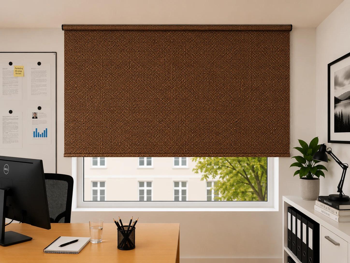 Rollo Struktur Ocker & Braun blickdicht — nuss