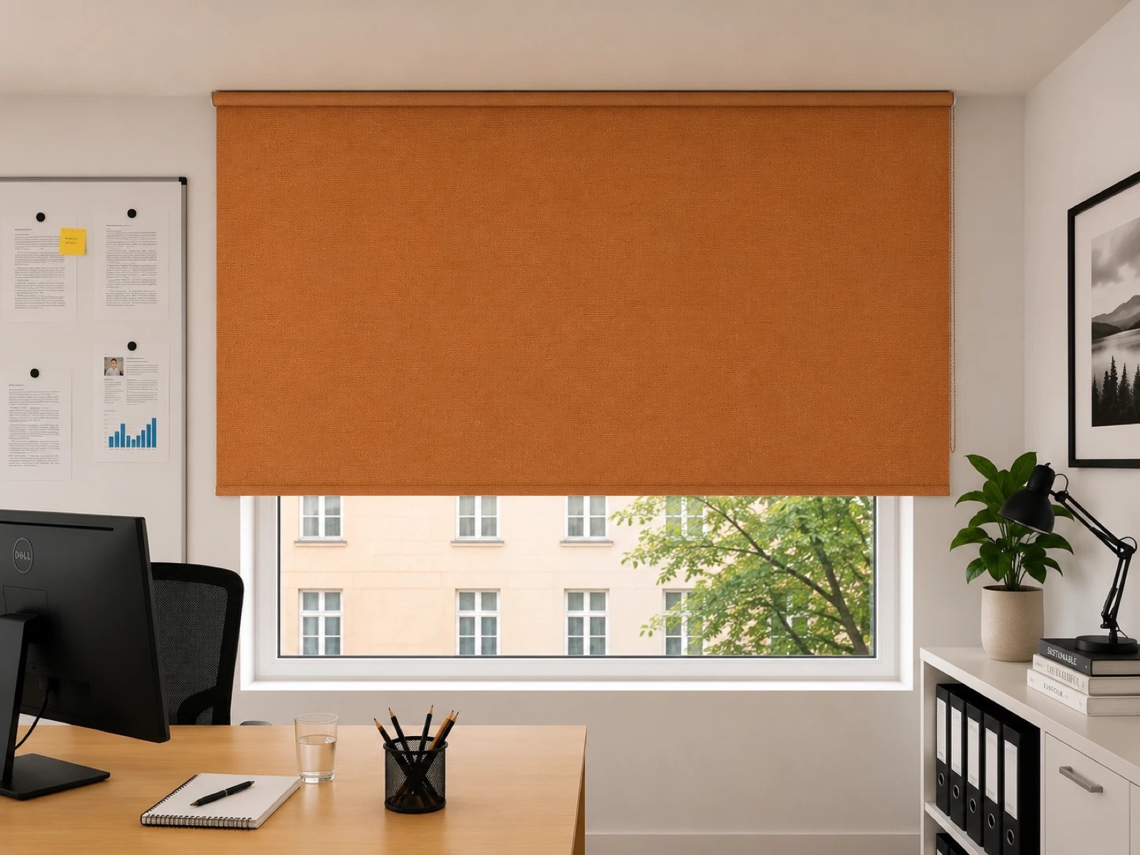 Rollo Uni Beige & Braun blickdicht — ocker