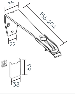 Wandträger mit Clip 37 mm ausziehbar 156–204 mm Ersatzteil