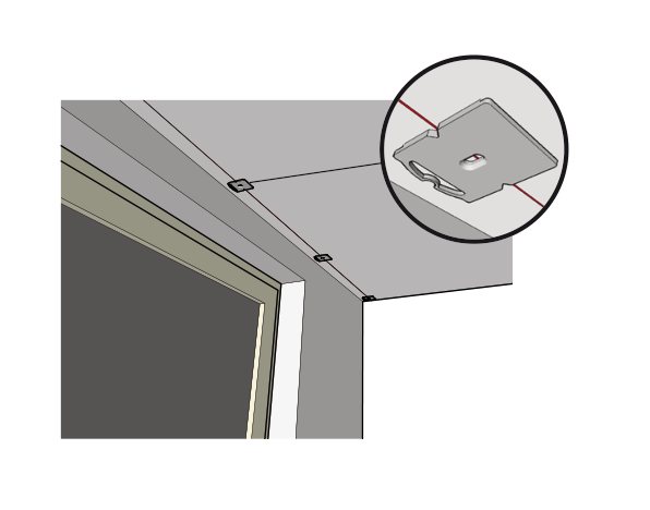 Montageplatten des Flächenvorhangsystems an der Decke, Detailansicht